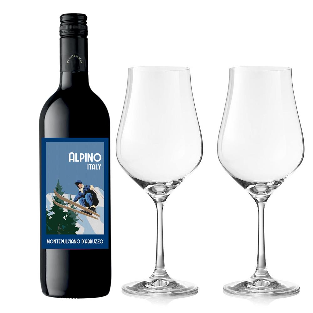 Alpino Montepulciano d'Abruzzo 75cl Red Wine And Crystal Classic Collection Wine Glasses